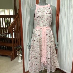 Sleeveless Linen Dress Peach Floral with Flounced Bottom Size 8 NWT $198